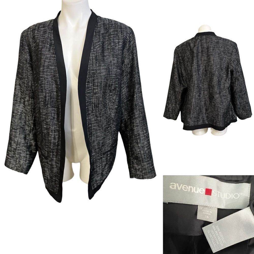 Avenue Studio blazer plus size 16 black heathered office business casual fall -1